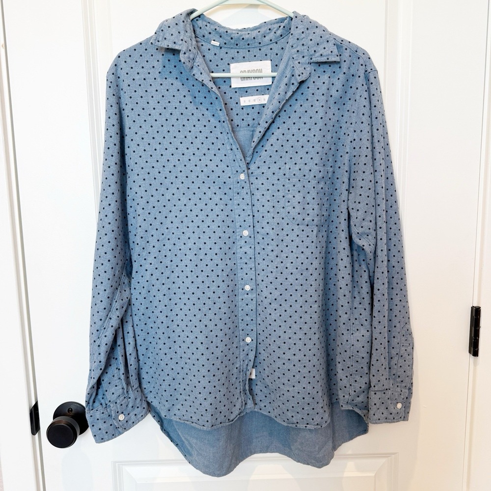 Frank & Eileen Grayson Polka Dot Button Shirt Sz 4 (Large) Quiet Luxury Capsule